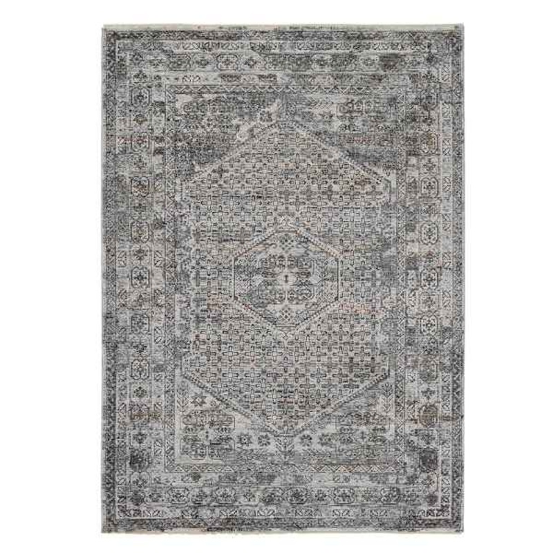(A461) Dark Grey Medallion Area Rug, 5×7