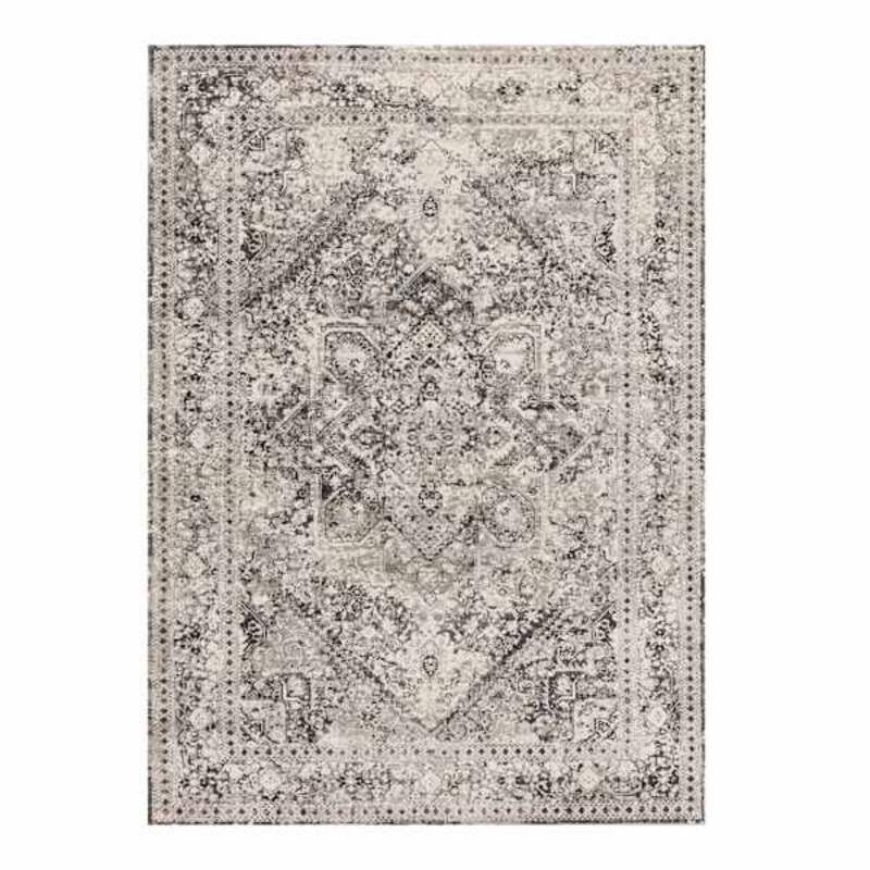 (B548) Providence Villa Dark Grey & Cream Distressed Look Area Rug, 5×8