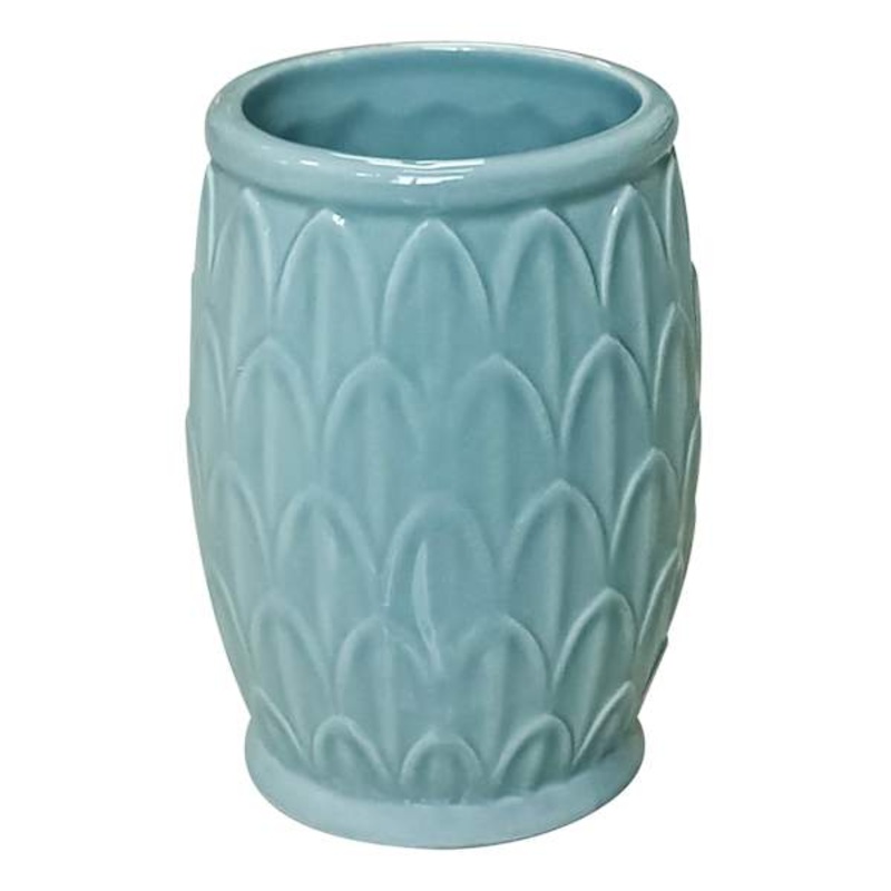 Found & Fable Blue Fan Ceramic Bath Tumbler, 4″