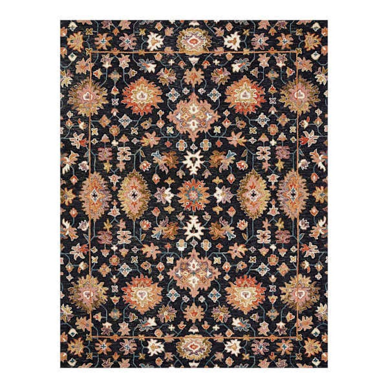 Pierce Black and Multicolor Floral Design Area Rug 8×10 | At Home