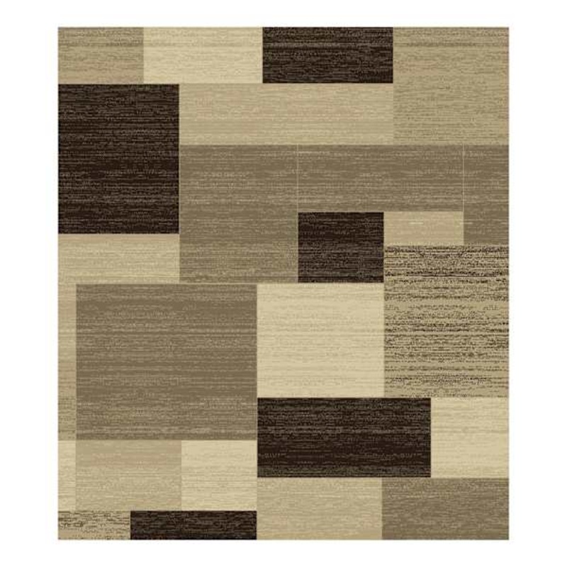 (B446) Romance Tan & Brown Geometric Area Rug, 7×10