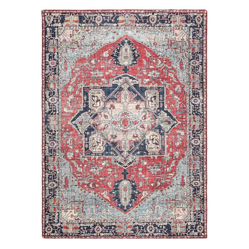 (D473) Fenix Red Medallion Chenille Area Rug, 5×7