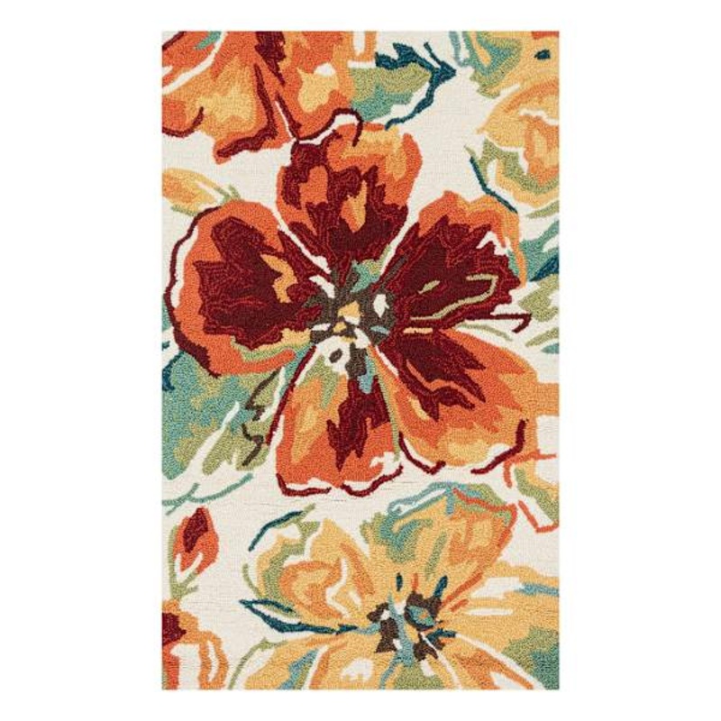 Summerton Ivory and Red Multicolor Floral Hooked Area Rug, 3×5 | At Home