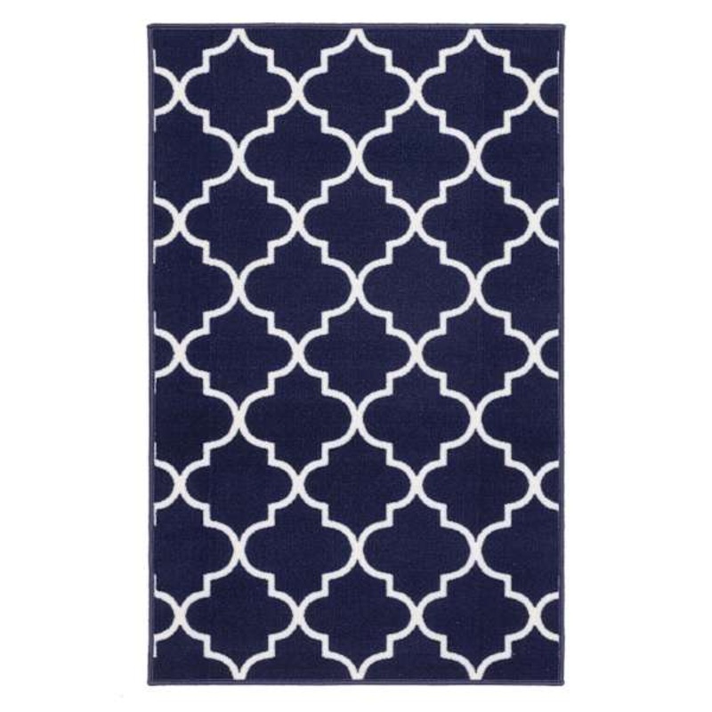 (D626) Brading Navy Blue Trellis Accent Rug, 3×4