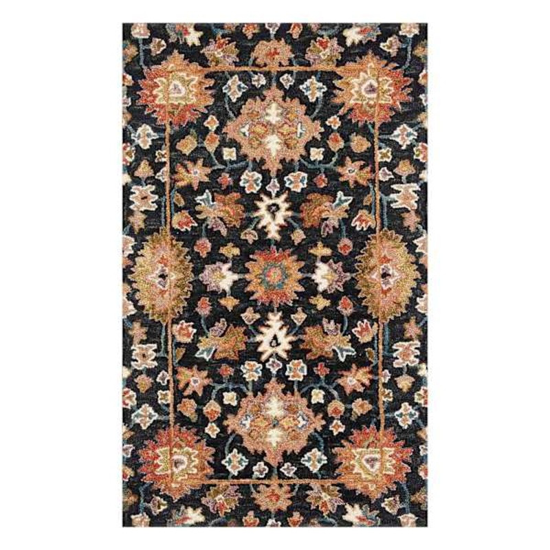 (A510) Pierce Black & Multicolor Floral Design Accent Rug, 3×5