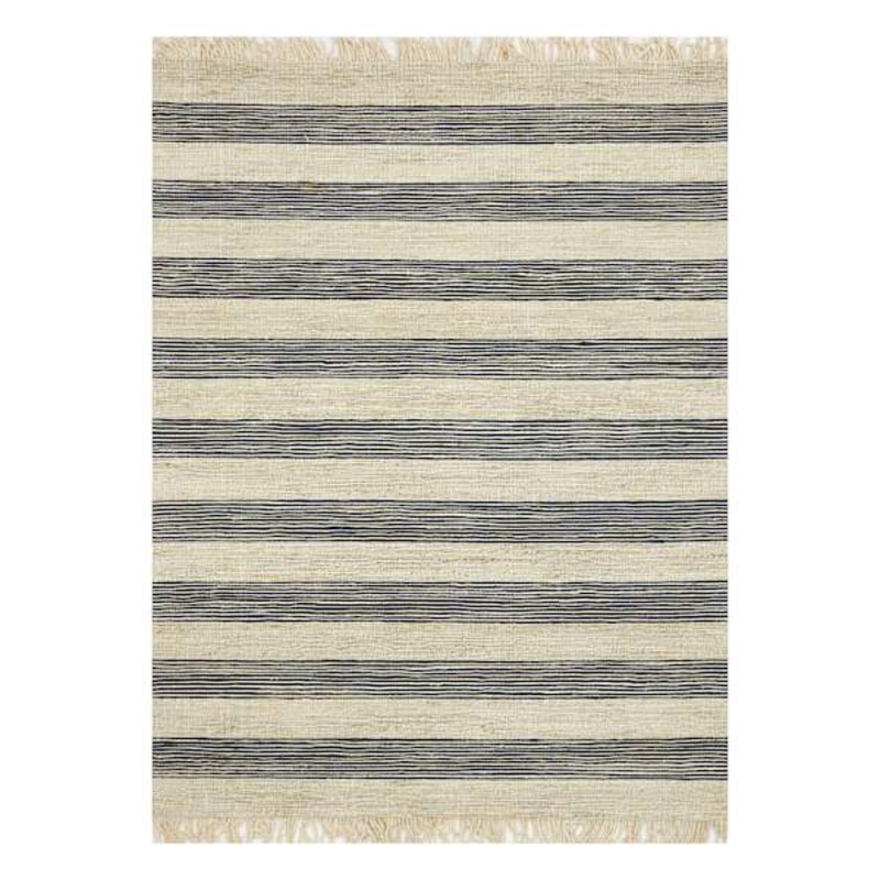 (B497) Honeybloom Hazel Natural & Navy Striped Hand Woven Jute Area Rug, 5×7