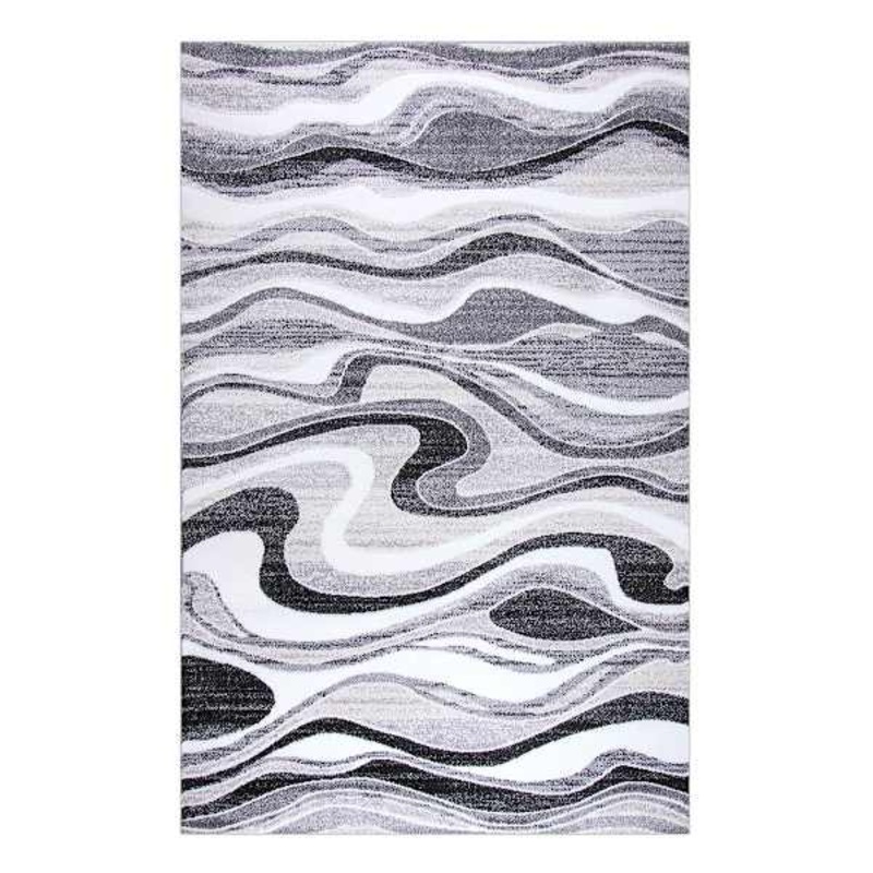 (B511) Soho Grey & Cream Waves Area Rug, 7×10