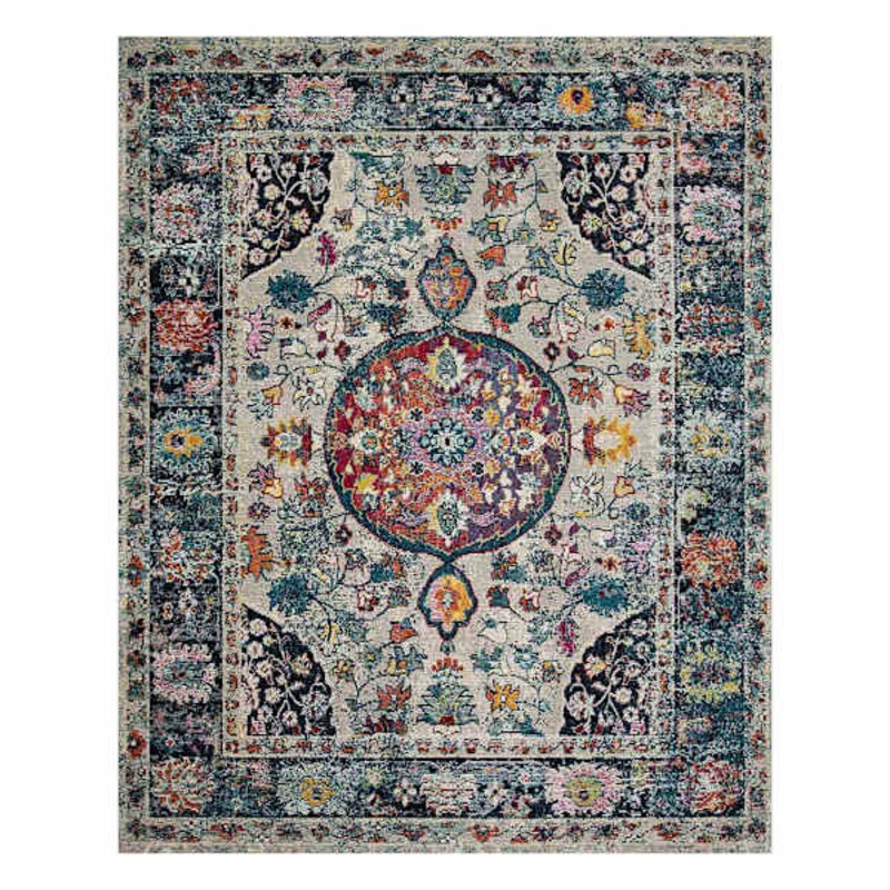 (B518) Luna Medallion Multicolor Fringe Area Rug, 7×9