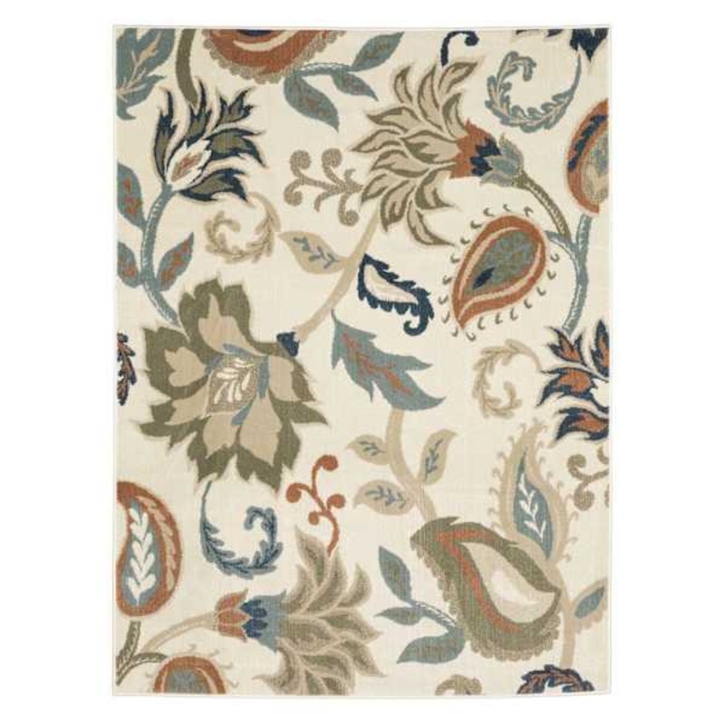 (D463) Casey Ivory Floral Patterned Area Rug, 5×7