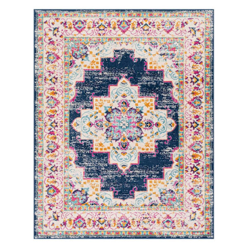 (D494) Found & Fable Floransa Blue & Pink Medallion Area Rug, 5×7