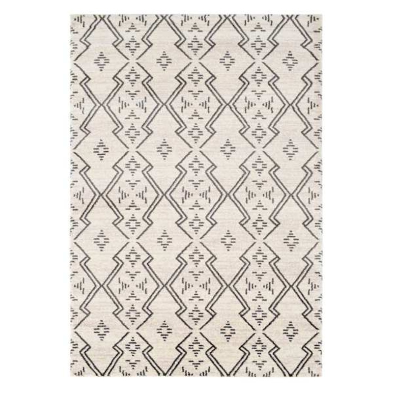 (A463) Raymond Ivory & Dark Grey Moroccan Styled Accent Rug, 3×5