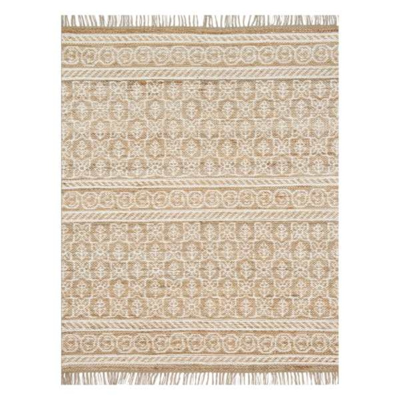 (B508) Devon Hand Woven Jute & Ivory Chenille Area Rug, 7×10