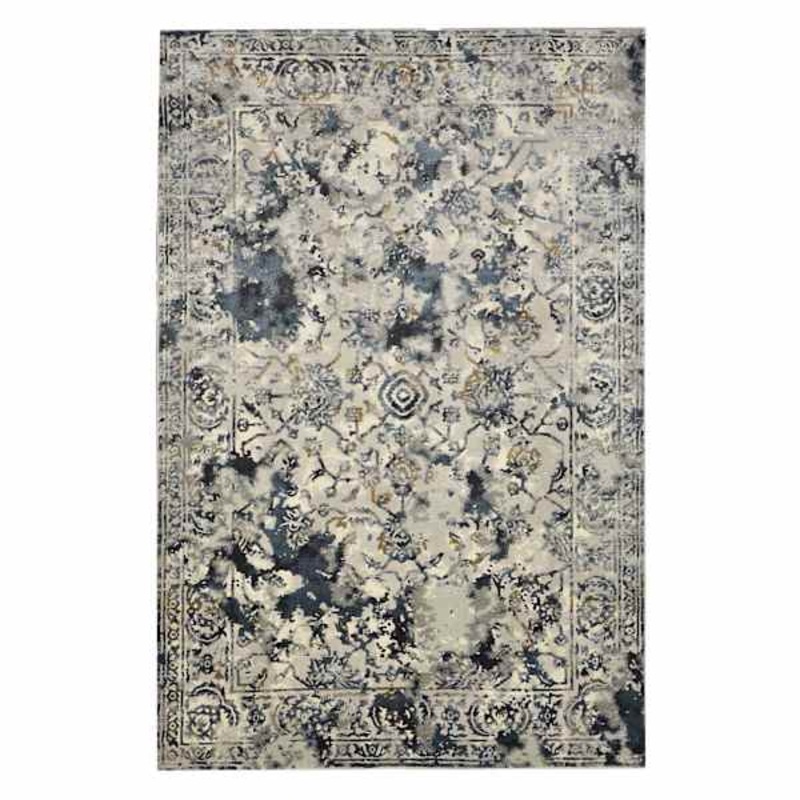 (B551) Magnolia Blue Vintage Floral Area Rug, 9×12