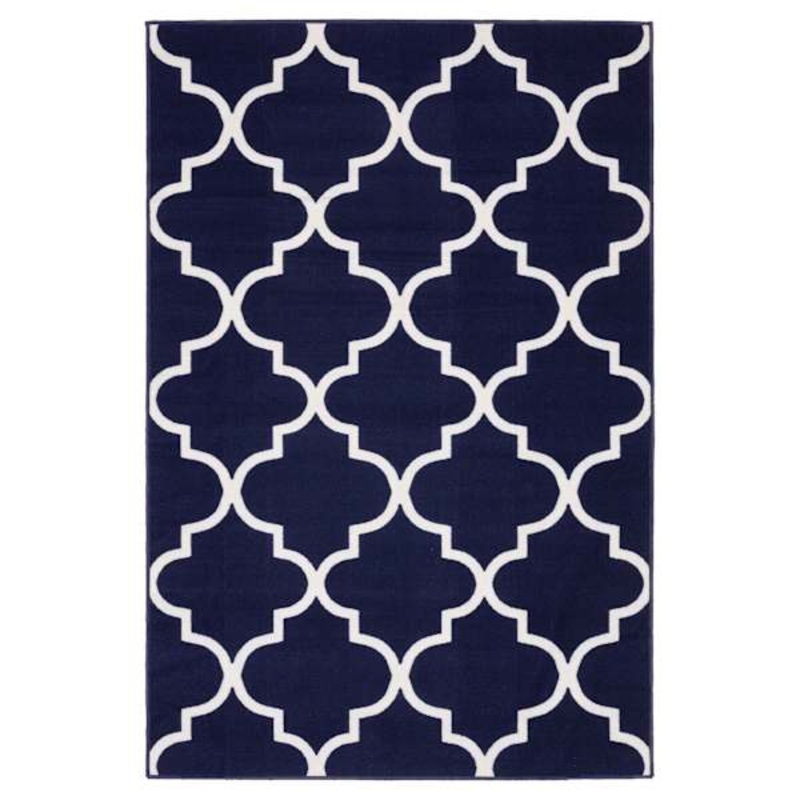 (D626) Brading Navy Blue Trellis Area Rug, 7×9