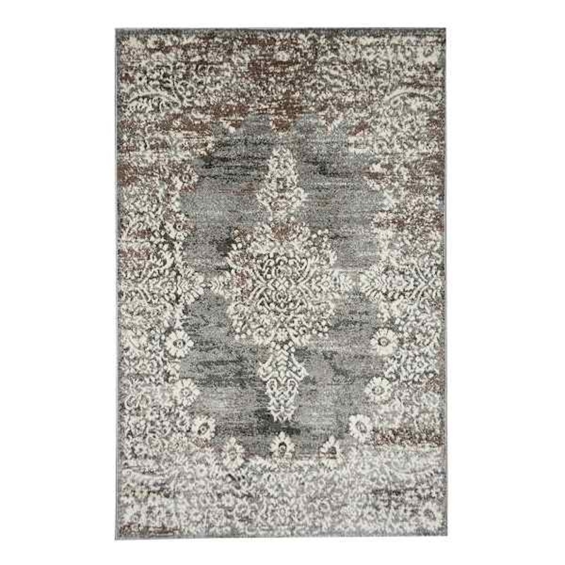 (D393) Grey & White Antique Medallion Area Rug, 8×10