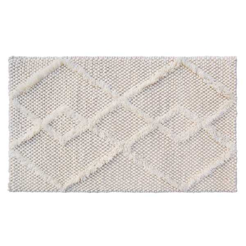 (A514) Found & Fable Ivory Diamond Patterned Wool Accent Rug, 27×45
