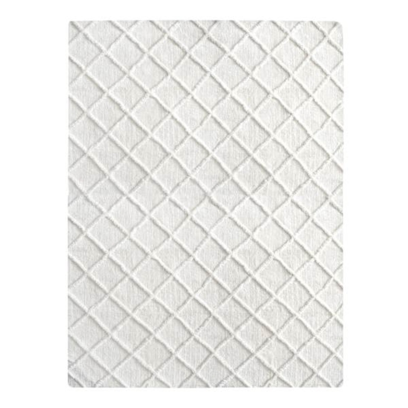 (B813) Ivory Diamond Tufted Shag Area Rug, 8×10