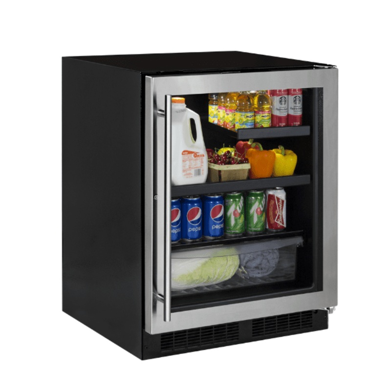 Marvel MABV224SG31A 24-In Low Profile Built-In Beverage Center With Convertible Shelf And Maxstore Bin With Door Style – Stainless Steel Frame Glass