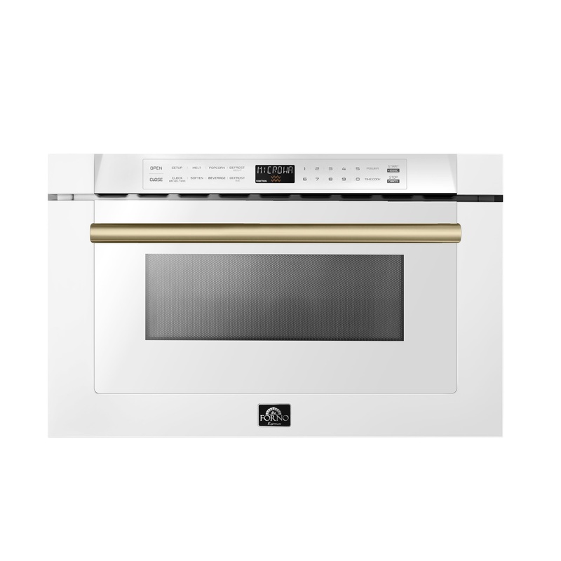 Forno Espresso Capoliveri 24-Inch Microwave Drawer in White with Antique Brass Trim (FMWDR3000-24WHT)
