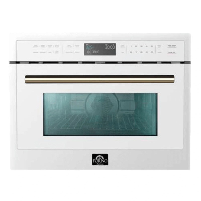 Forno Oliena Espresso 24-Inch 1.6 Cu.ft Microwave Oven in White with Antique Brass Trim (FMWDR3093-24WHT)