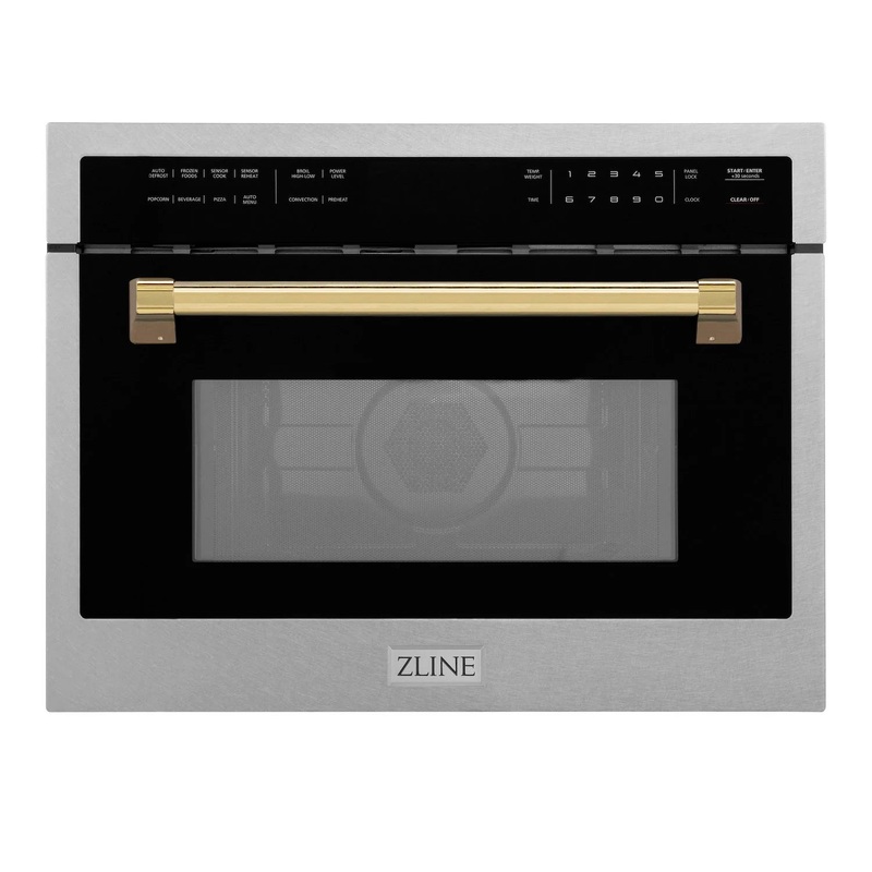 ZLINE Autograph Edition 24-Inch  Microwave Oven in Satin Stainless Steel with Gold Accents (MWOZ-24-SS-G)