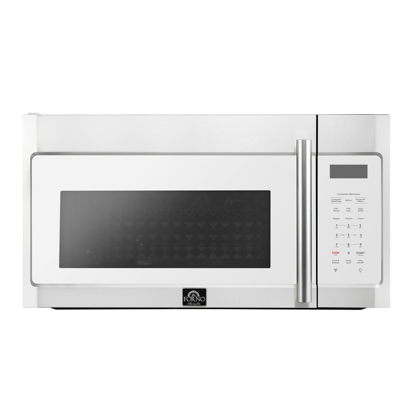 Forno Fornace 30-Inch Over-the-Range Convection Microwave in White with Stainless Steel Handle  1.5 cu.ft, 300 CFM Vent, Touch Control, LED Light (FOTR3038-30WHT)
