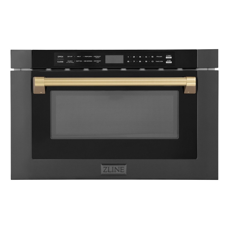 ZLINE Autograph Edition 24-Inch 1.2 cu. ft. Built-in Microwave Drawer in Black Stainless Steel with Champagne Bronze Accents (MWDZ-1-BS-H-CB)