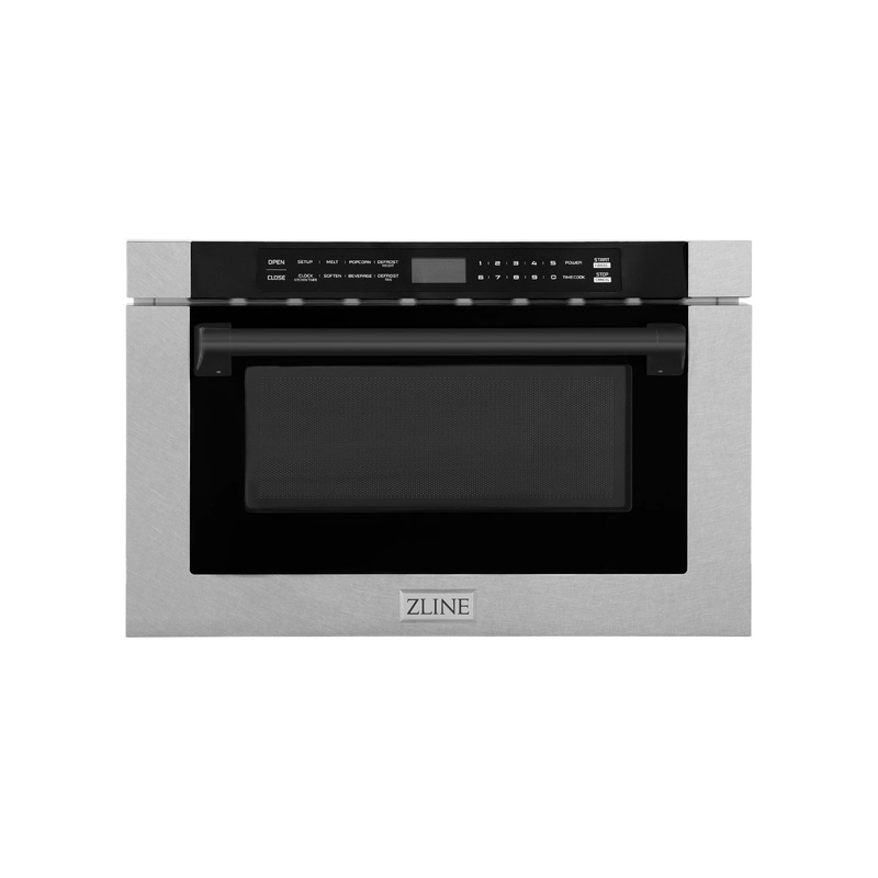 ZLINE Autograph Edition 24-Inch 1.2 cu. ft. Built-in Microwave Drawer in Finger Resistant Stainless Steel with Matte Black Accents (MWDZ-1-SS-H-MB)