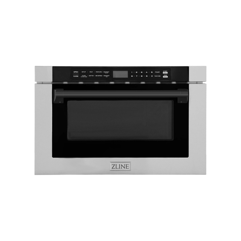 ZLINE Autograph Edition 24-Inch 1.2 cu. ft. Built-in Microwave Drawer with a Traditional Handle in Stainless Steel and Matte Black Accents (MWDZ-1-H-MB)
