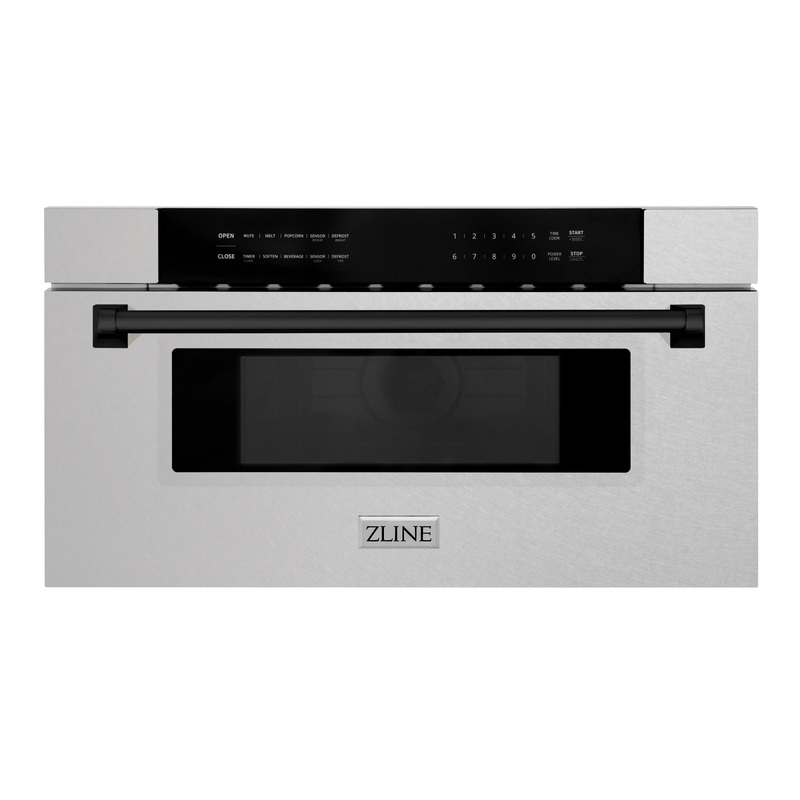 ZLINE Autograph Edition 30-Inch 1.2 cu. ft. Built-In Microwave Drawer in Fingerprint Resistant Satin Stainless Steel with Matte Black Accents (MWDZ-30-SS-MB)