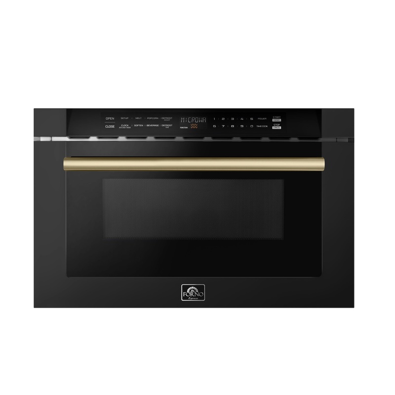 Forno Espresso Capoliveri 24-Inch Microwave Drawer in Black with Antique Brass Trim (FMWDR3000-24BLK)