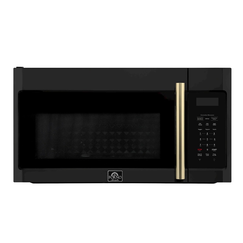 Forno Fornace 30-Inch Over-the-Range Convection Microwave in Black with Antique Brass Handle  1.5 cu.ft, 300 CFM Vent, Touch Control, LED Light (FOTR3038-30BLK)