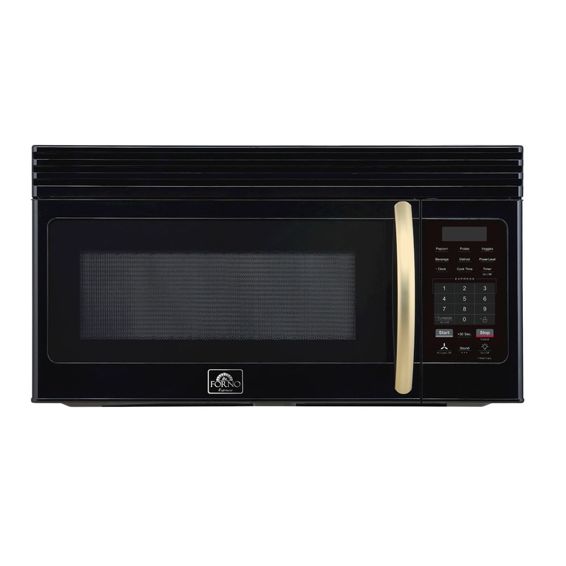 Forno Scalo 30-Inch Over the Range Microwave in Black with Antique Brass Handle  1.6 cu.ft, 300 CFM Vent, Touch Control, LED Light (FOTR3007-30BLK)