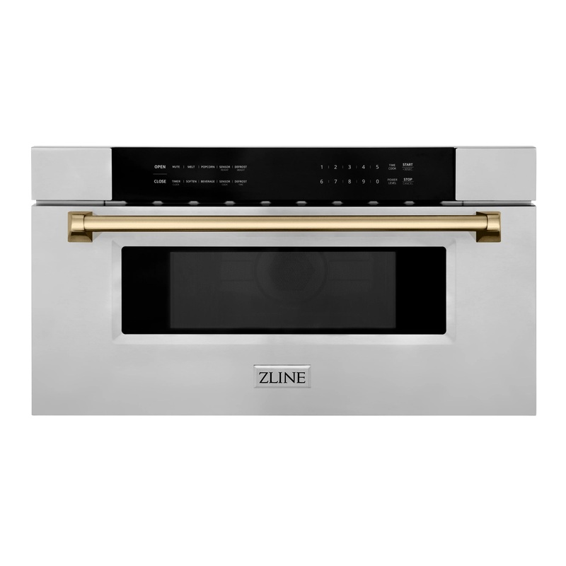 ZLINE Autograph Edition 30-Inch 1.2 cu. ft. Built-In Microwave Drawer in Stainless Steel Champagne Bronze Trim (MWDZ-30-CB)