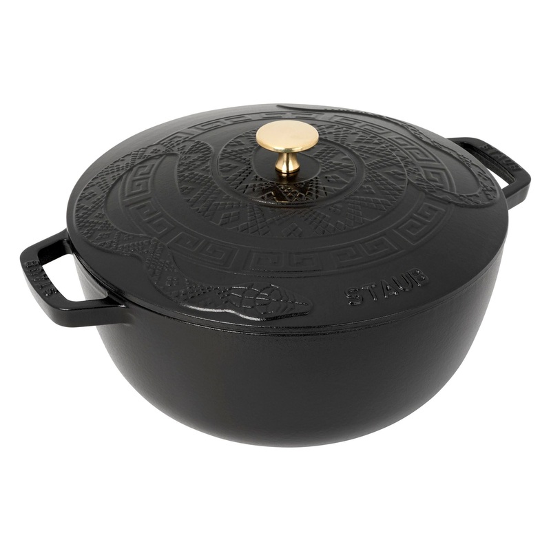 Staub Enameled Cast Iron 5 Qt Essential French Oven with Snake Lid in Black Matte