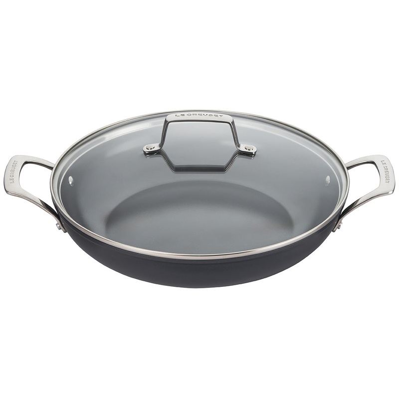 Le Creuset Essential Nonstick Ceramic 4 Quart Shallow Braiser with Glass Lid