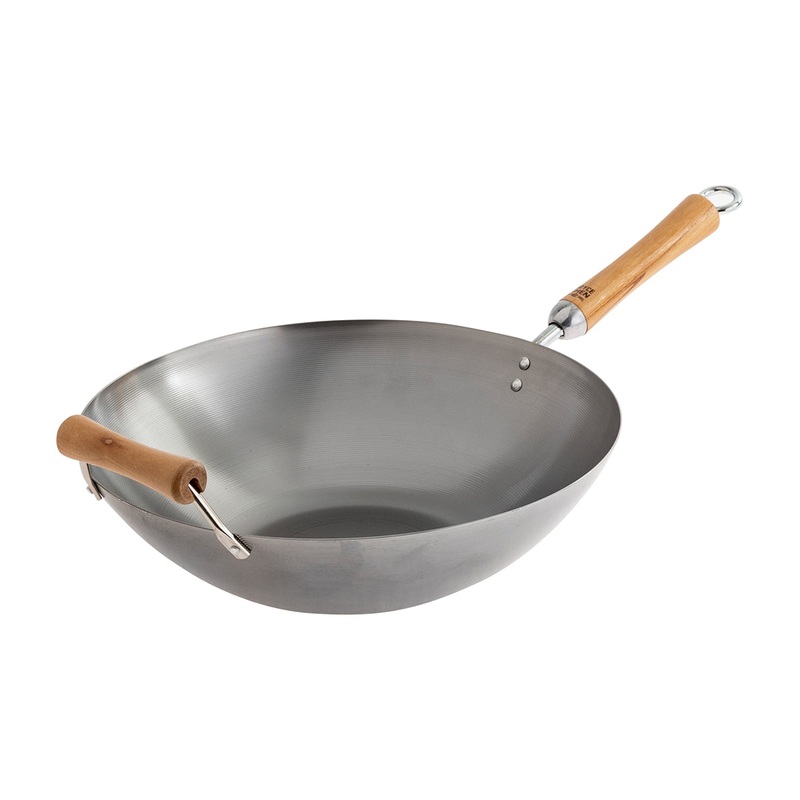 Joyce Chen Classic Series 14-Inch Carbon Steel Flat Bottom Wok with Birch Handles