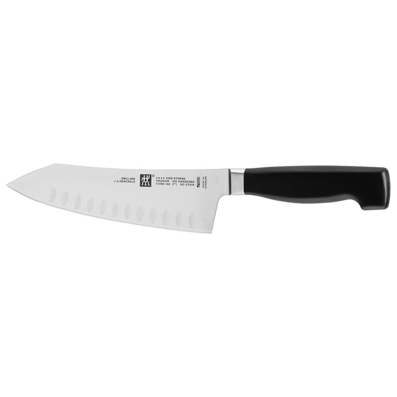 Zwilling J.A. Henckels Forged Four Star 7″ Hollow Edge Rocking Santoku Knife